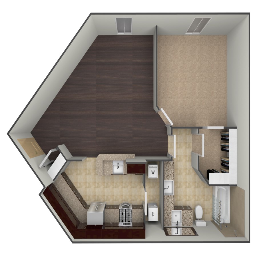 Rendering of the A4A floor plan with 1 bedroom[s] and 1 bathroom[s] at belltowerflats