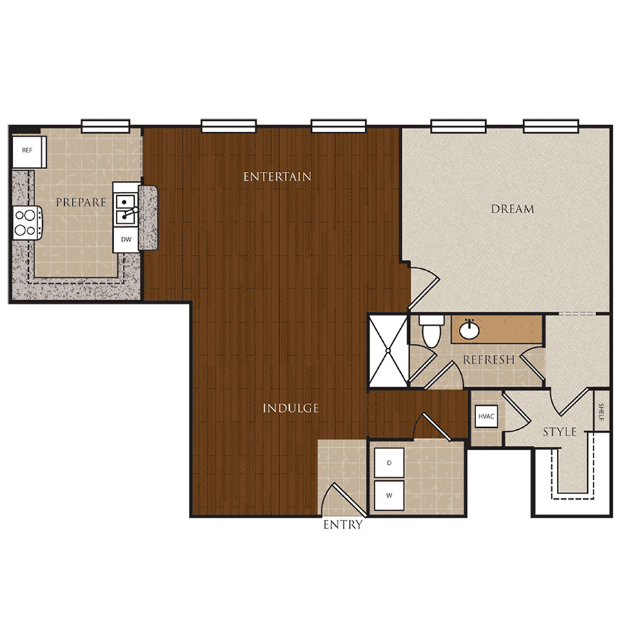 Rendering of the B3C floor plan with 2 bedroom[s] and 2 bathroom[s] at belltowerflats